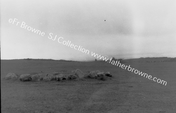 STONE CIRCLE NORTH OF ROAD SHOWIND CROMLECH & GRAVE STONES IN DISTANCE